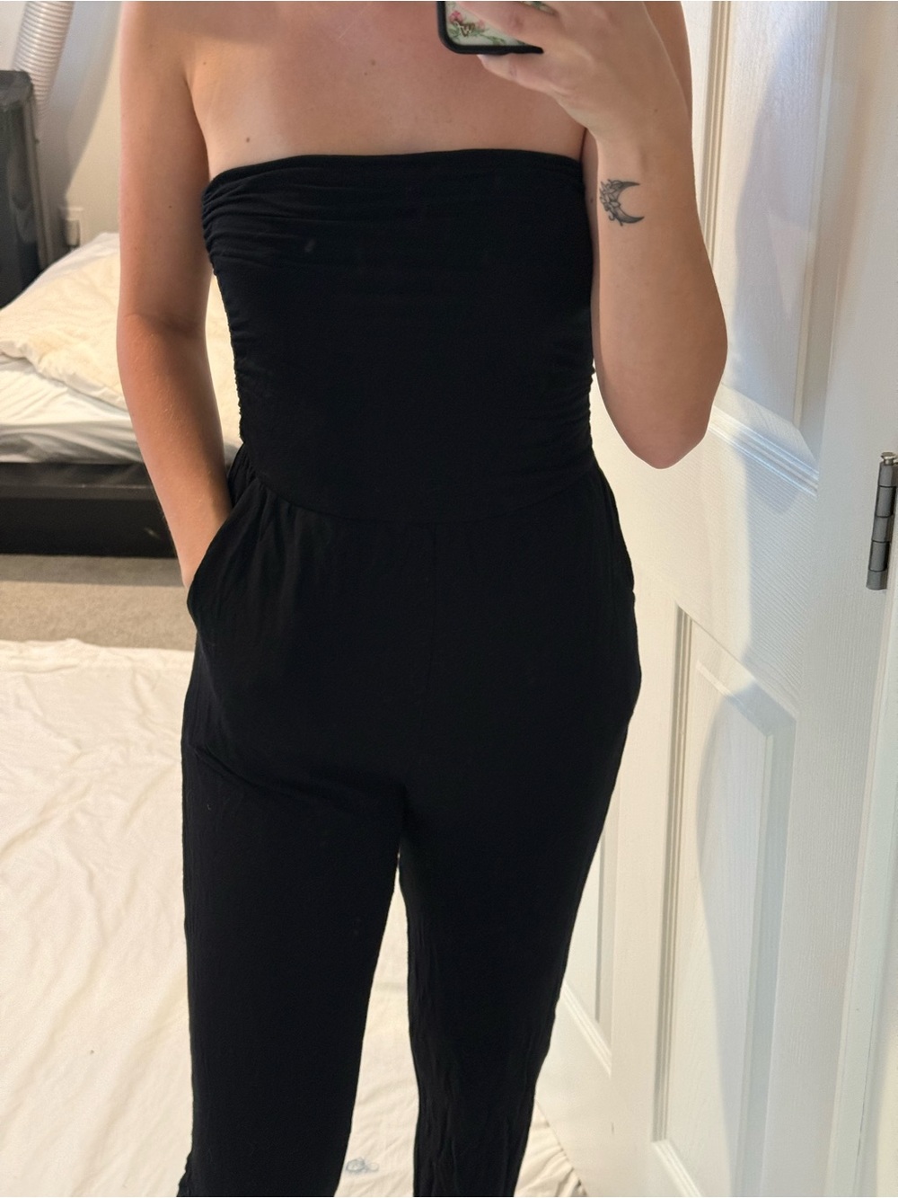 Naked Zebra Strapless Black Jumpsuit with Pockets